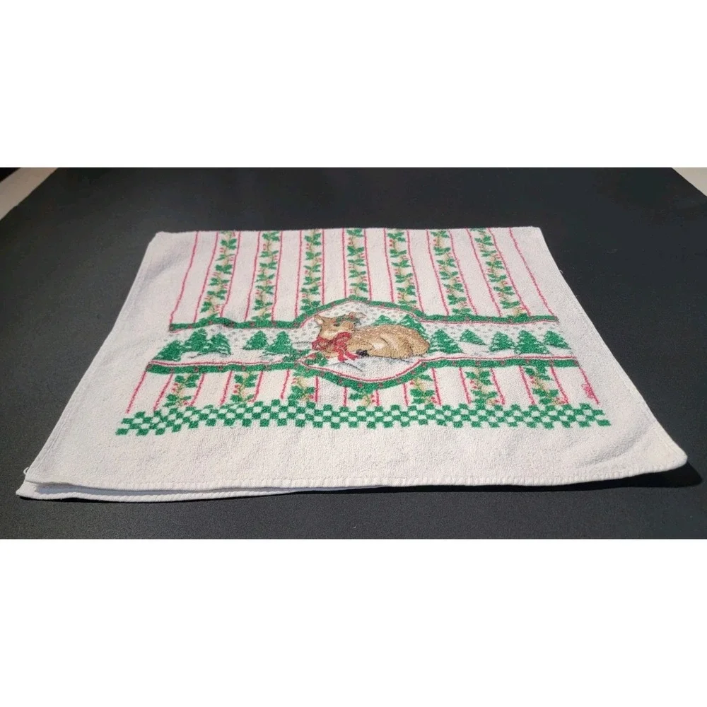Vintage Bathworks Baby Deer Fawn Mistle‎ Toe White Christmas Bath Towel